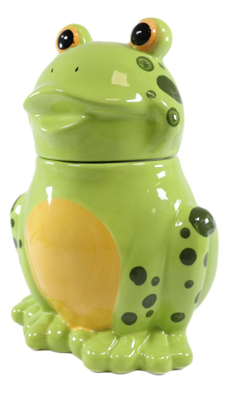 Ebros Whimsical Smiling Green Spotted Frog Ceramic Cookie Jar Container Figurine 8"H