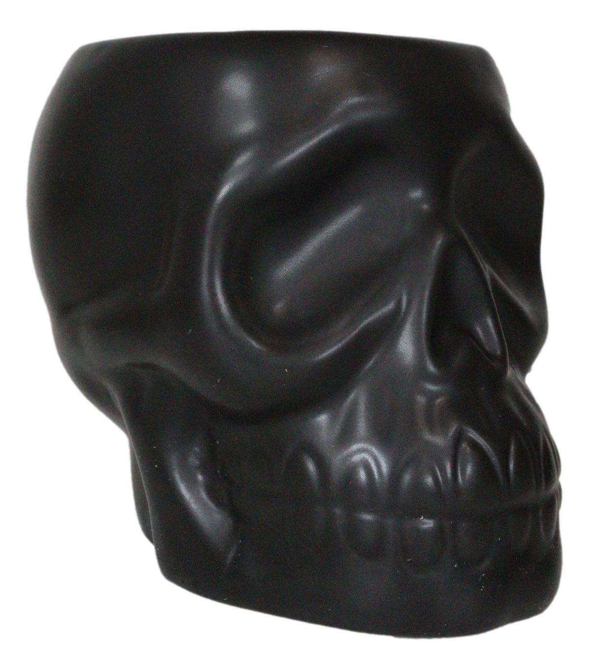 Pack Of 2 Black Ceramic Day Of The Dead Ghastly Skull Planter Bowl Pot Figurine