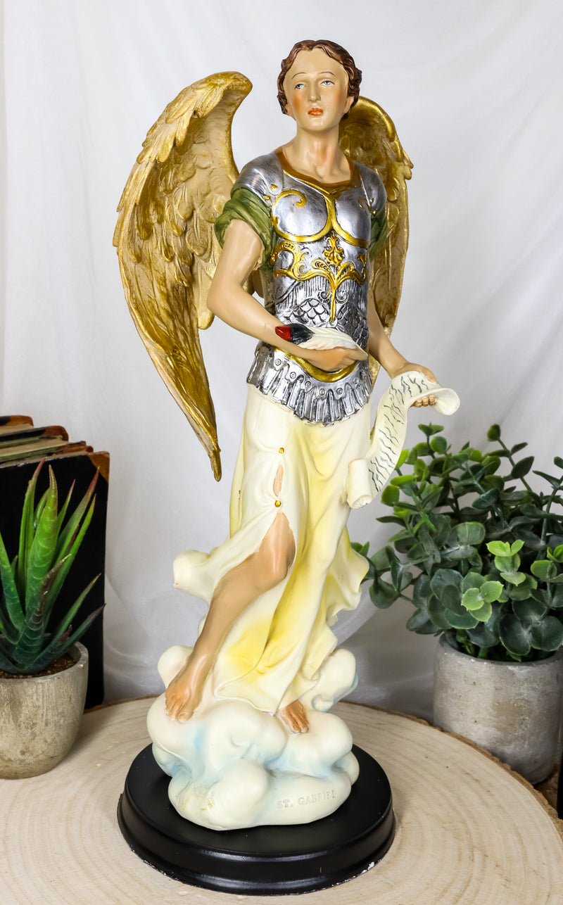 Ebros Catholic Church Archangel Saint Gabriel Statue 12.25" Tall Angel Messenger of God Holding The Scroll Revelation of Gabriel Decorative Figurine