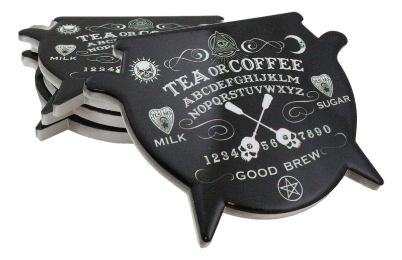 Set Of 4 Wicca Occult Ouija Spirit Board Cauldron Cork Backed Ceramic Coasters