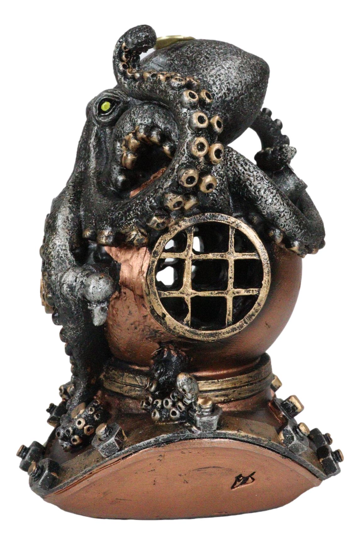 Ocean Marine Octopus Kraken On Steampunk Divers Helmet Incense Cone Burner - Ebros Gift