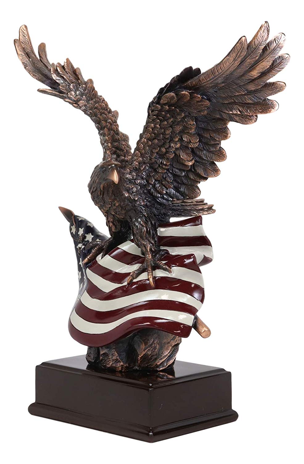 Ebros Large 14.5" Tall Bald Eagle Perching On American Flag Figurine With Base - Ebros Gift