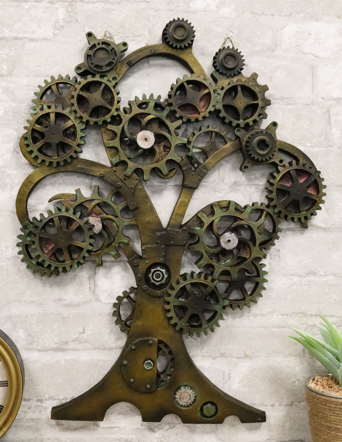 Ebros Large 20" High Steampunk Tree of Life Wall Decor Victorian Sci Fi Celtic Sacred Tree with Painted Gearwork Pressure Gauge Hanging Plaque Figurine - Ebros Gift