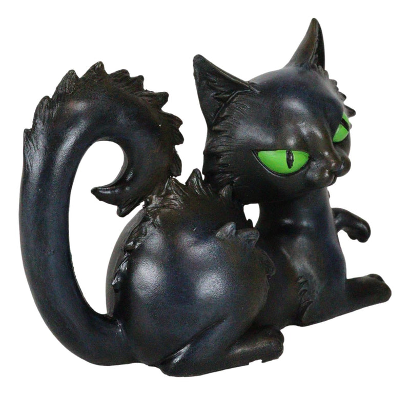 Wicca Witchcraft Mystical Curling Black Cat With Green Eyes Halloween Figurine
