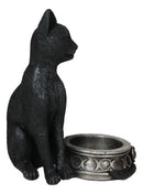 Wicca Gothic Black Cat With Triple Moon Rose Tea Light Votive Candle Holder