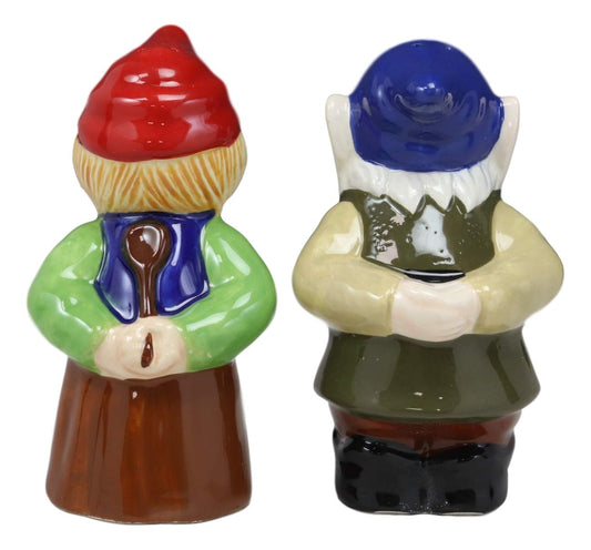 Kissing Mr & Mrs Gnome Couple Magnetic Salt Pepper Shakers Ceramic Figurine Set - Ebros Gift
