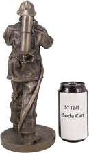 Heroic Fireman Fire Fighter In Full Turnout Gear Attire Carrying Hose Statue