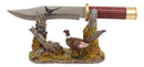 Rustic Pheasant Rooster Bird Display With Decorative Shotgun Shell Knife Set