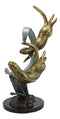 Ebros Solid Brass Large Nautical Pacific Ocean 2 Sea Otters Swimming By Giant Seaweeds Kelp Forest Statue On Marble Base 19"Tall Museum Gallery Quality Marine Weasel Otter Figurine Coastal Decorative