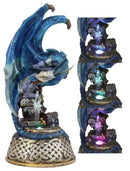 Midnight Armored Dragon On Celtic Knot Pedestal Figurine With LED Crystal Light