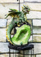 Medieval Green Dragon Guarding Emerald Crystal Geode Rock Figurine Wind Chime