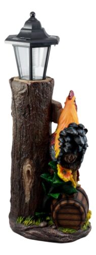 Country Farm Rooster Hen Chicks Family By Sunflowers Solar Light Lantern Statue