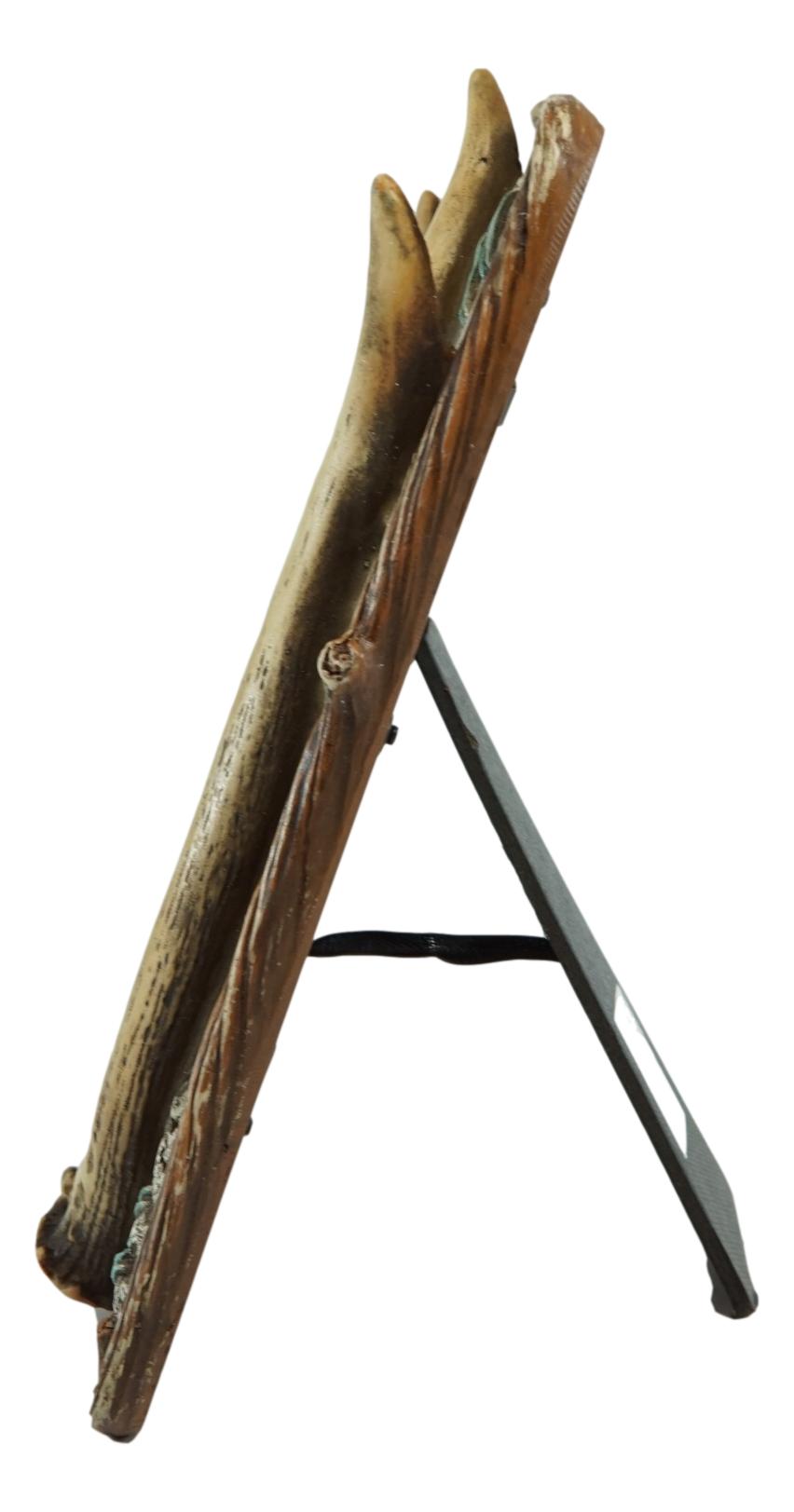 Rustic Western Buckhorn Stag Deer Antlers Easel Back 4X6 Picture Frame Sculpture
