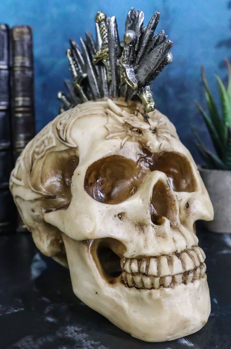 Celtic Tribal Dragon Skull With Valyrian Steel Swords Spartan Mohawk Figurine