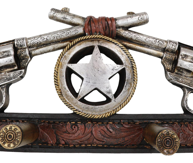 Western Cowboy Dual Revolver Guns With Western Star 4-Peg Coat Wall Hooks Decor