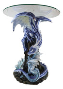 Elemental Frozen Ice Mother Dragon With Hatchling Baby Sculptural Side End Table