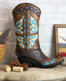 Rustic Western Cowboy Turquoise Butterfly Boot Decorative Flower Vase Or Planter