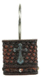 Rustic Turquoise Cross On Faux Weaved Leather Bathroom Shower Curtain Hooks 12pk