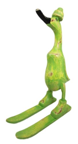 Balinese Wood Handicrafts "Bebek Angsa" Key Lime Green Skiing Duck Figurine
