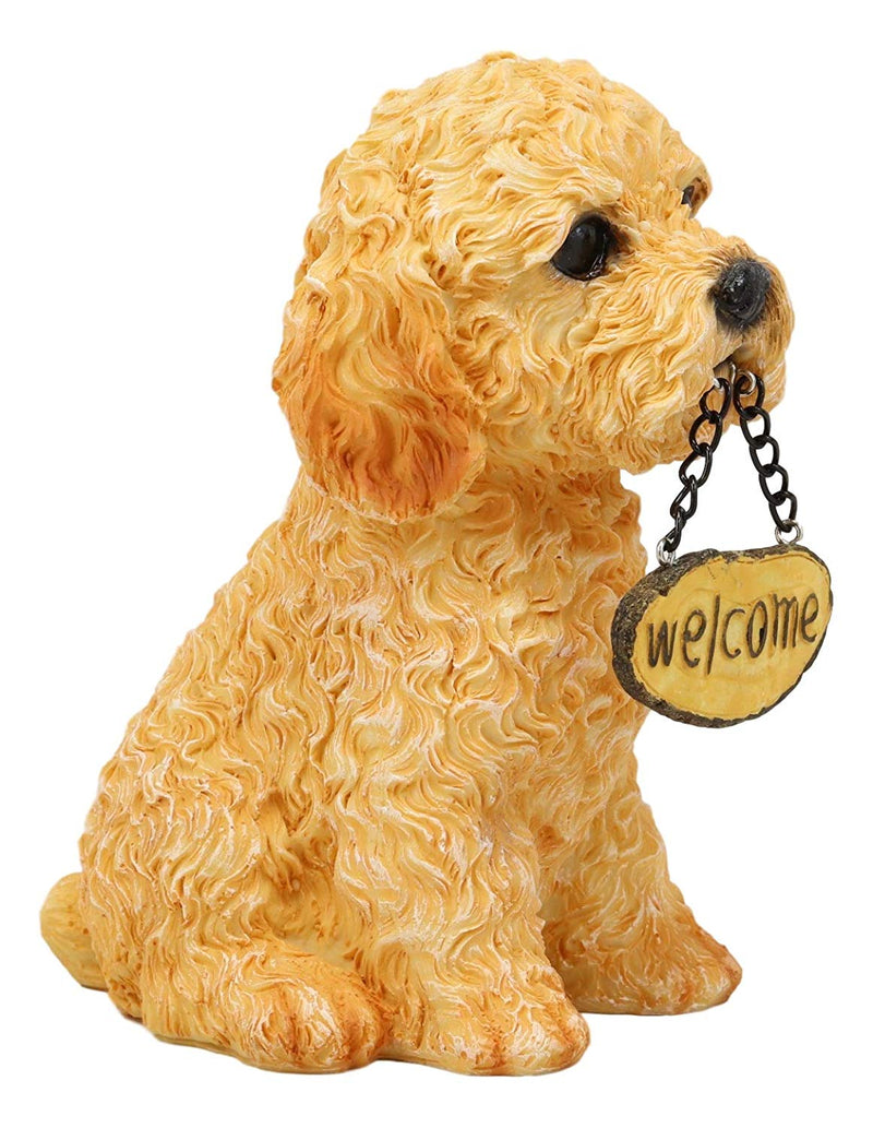 Ebros Gift Set of 4 Dogs Realistic Poodle Fawn and Black Labrador and Yorkshire Terrier Puppies Figurines with Greeting Signs As Welcome Home Decor Pet Pals Dog Sculpture 6.25" Tall Memorial Statues
