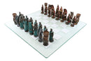 Ebros King Arthur Morgan Merlin Dragons Hand Painted Chess Pieces With Glass Board Set