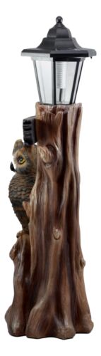 Ebros Forest Guardian Night Owl Welcome Sign Statue With Solar Powered Lantern