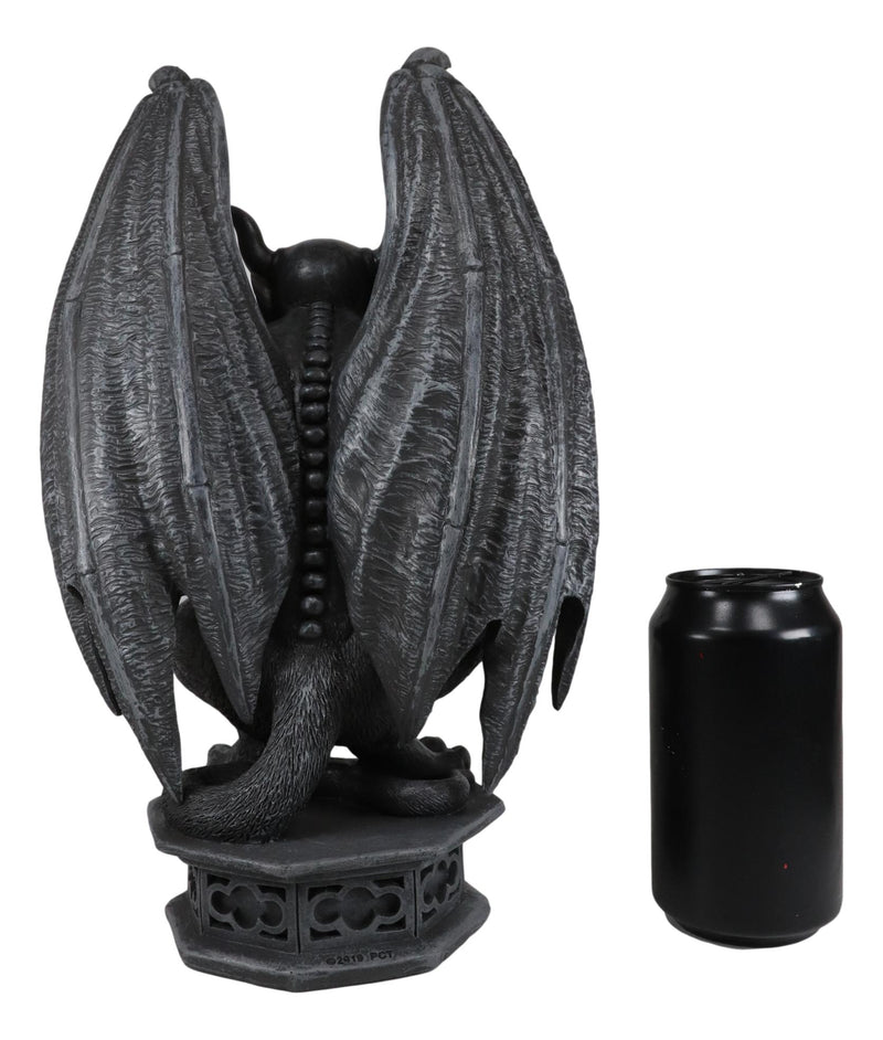 Ebros 12"H Gothic Horned Bulldog Gargoyle W/ Large Wings Crouching On Pedestal Statue