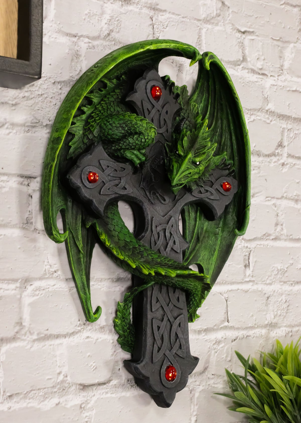 Ebros Celtic Woodland Dragon Crucifix Wall Mount Sculpture Plaque Figurine Anne Stokes