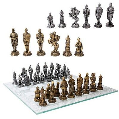 Medieval Warfare Age Of Knights & Kings Resin Chess Pieces With Glass Board Set