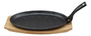 Ebros Ridged Oil Coat Cast Iron Fajita Skillet Japanese Steak Plate & Base Set 10.5"L