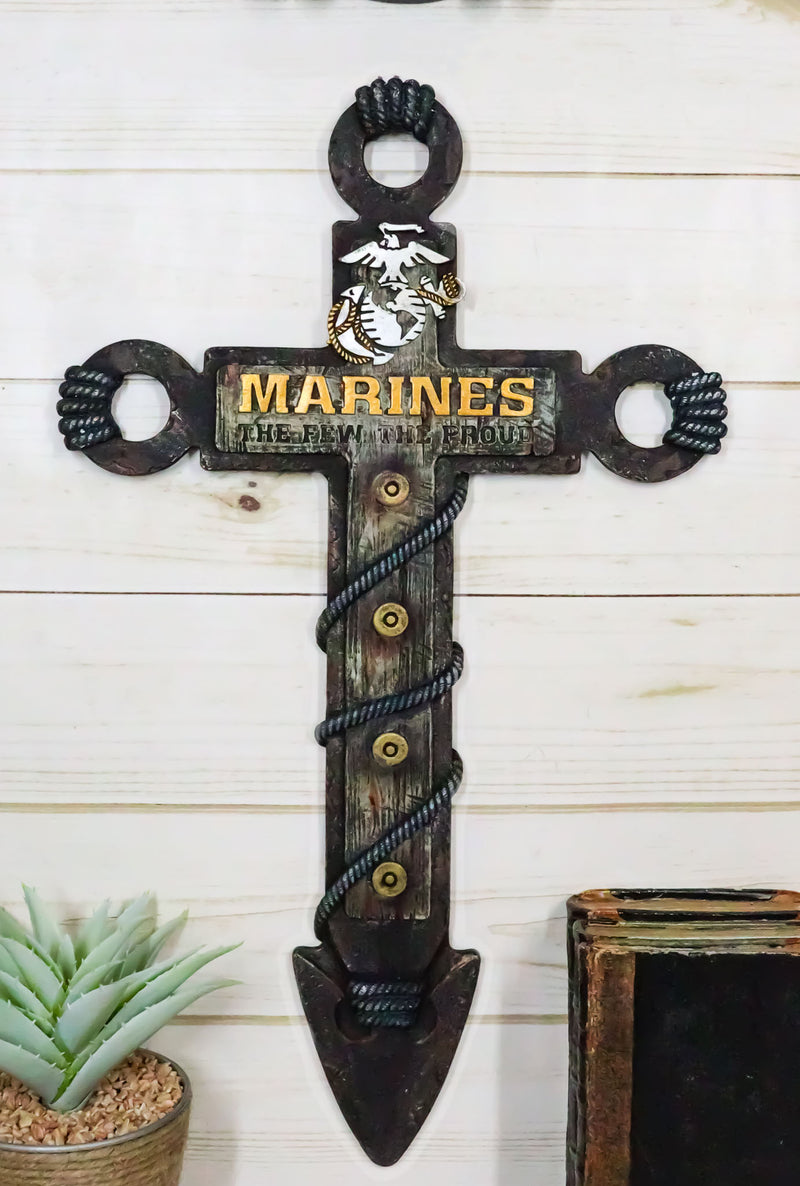 Rustic Western Faux Wooden Nautical Anchor Marines The Few The Proud Wall Cross