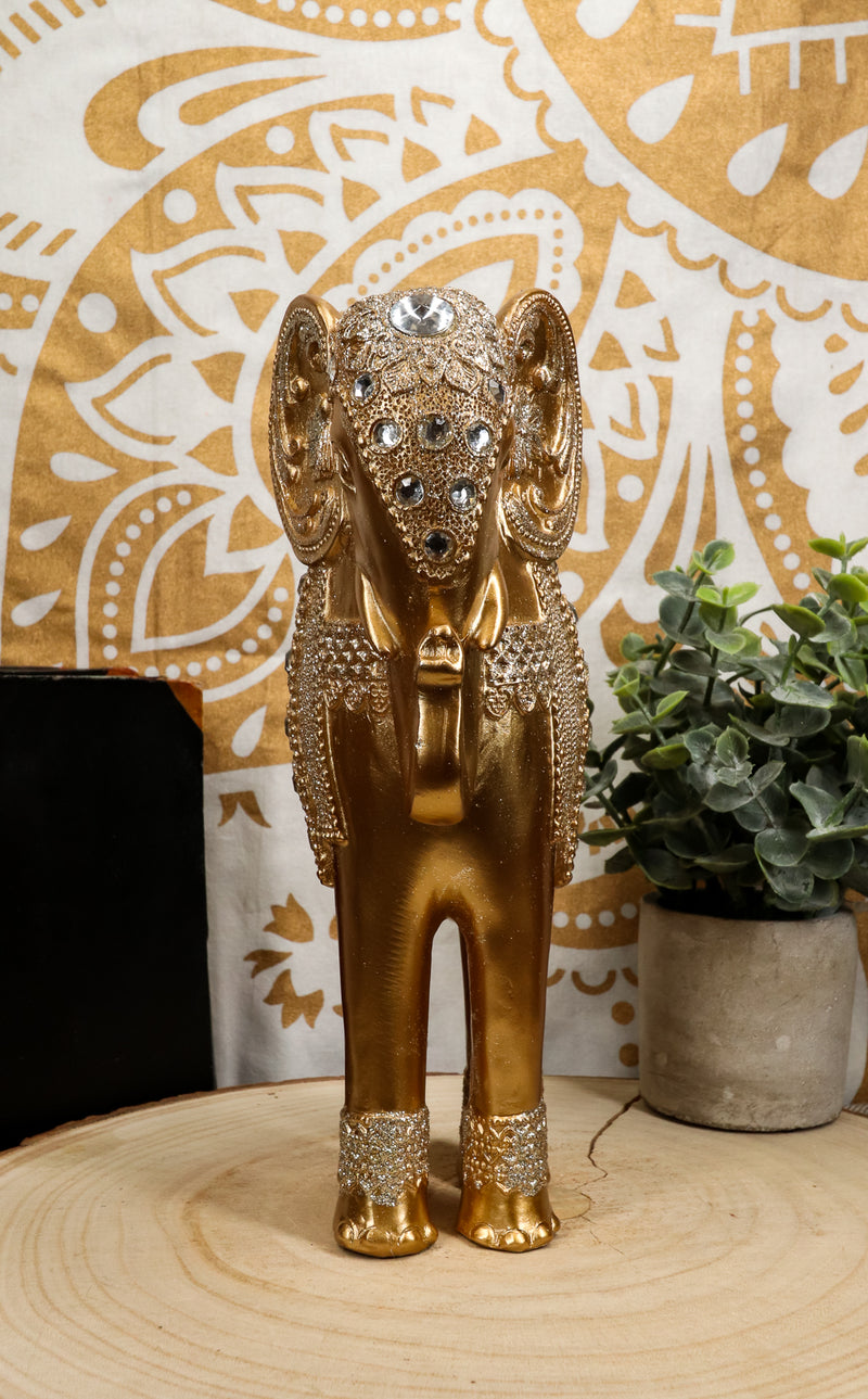 Ebros Feng Shui Royal Gold Ornate Design With Crystals And Glitters Elephant Statue