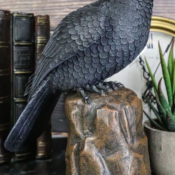 Large Dark Raven on Large Rock Platform Resin Statue Figurine 8