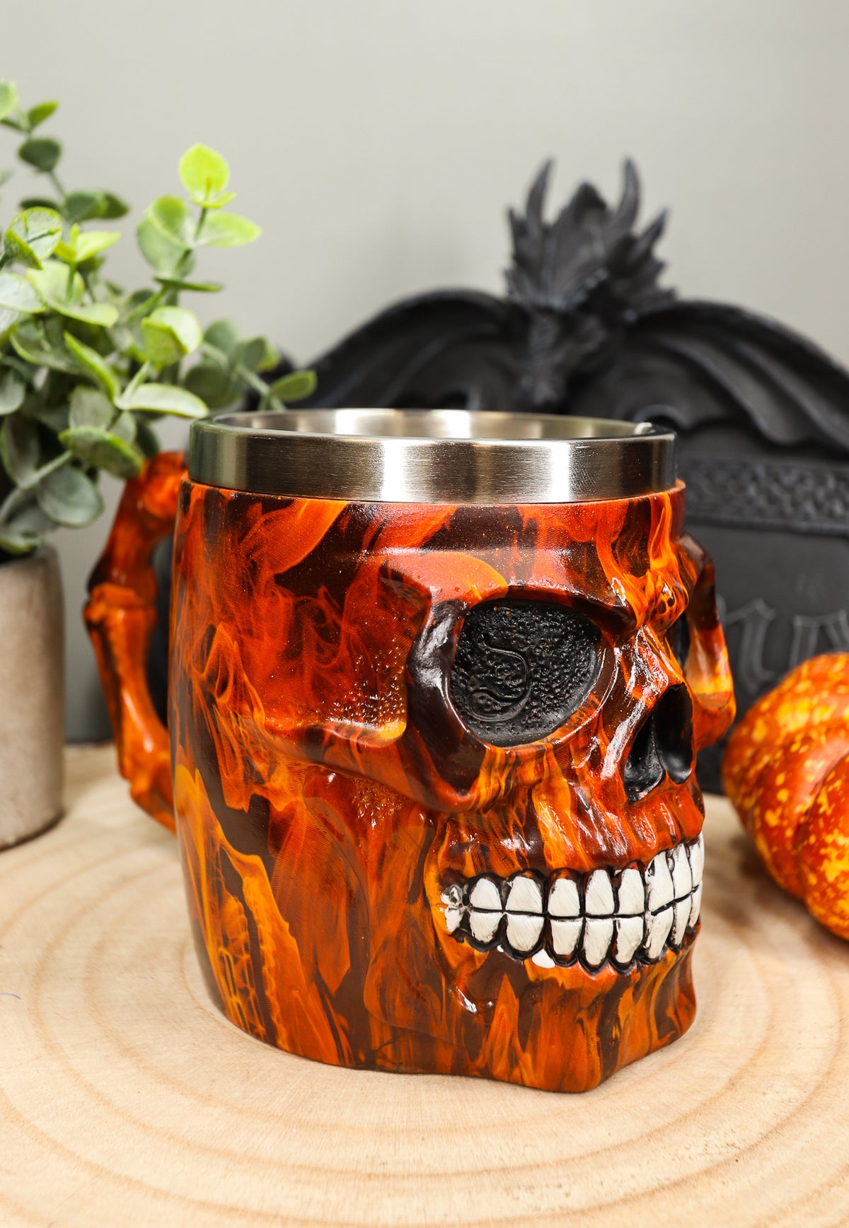 Ebros Inferno Fire Skull Face Drinking Coffee Mug Beverage Drinkware 6.25"W