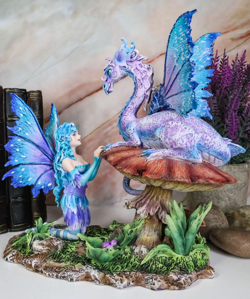 Ebros Amy Brown Companion Enchanted Elf Fairy FAE Damsel with Toadstool Dragon Statue 8.5" Tall Fantasy Mythical Faery Garden Magic Collectible Figurine Fairies Pixies Nymphs Decor