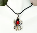 Ebros Red Gem Black Widow Spider Arachnid Necklace Pendant Medallion