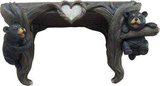 Ebros Wood Love to Hang Out Black Bear Cubs in Tree Floating Shelf Welcome Decor - Ebros Gift