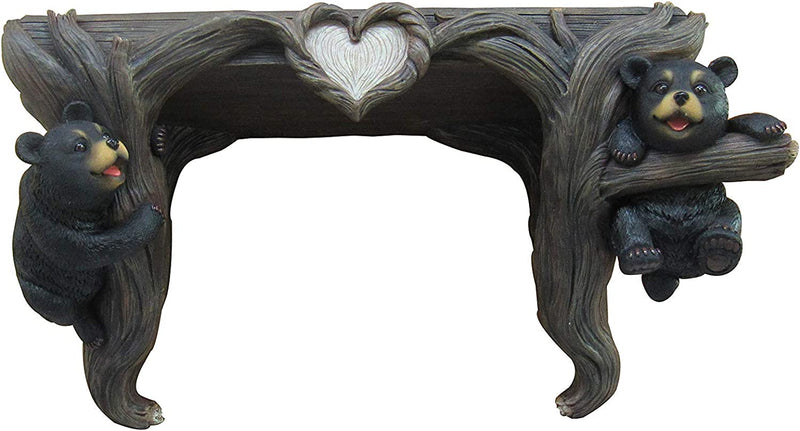 Ebros Wood Love to Hang Out Black Bear Cubs in Tree Floating Shelf Welcome Decor