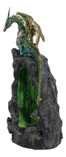 Ebros Emerald Dragon On Crystal Geode Mountain Backflow Incense Burner With LED