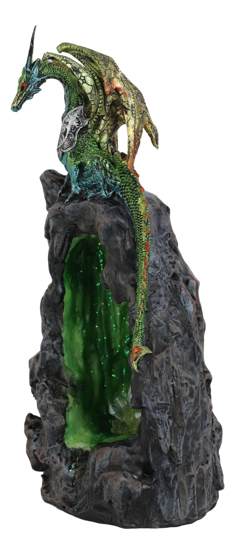 Ebros Emerald Dragon On Crystal Geode Mountain Backflow Incense Burner With LED