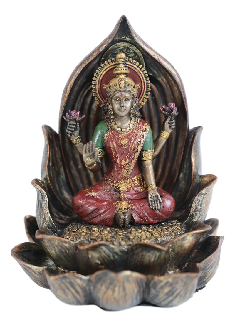 Ebros Sacred Hindu Goddess Lakshmi Sitting on Lotus Flower Resin Backflow Burner