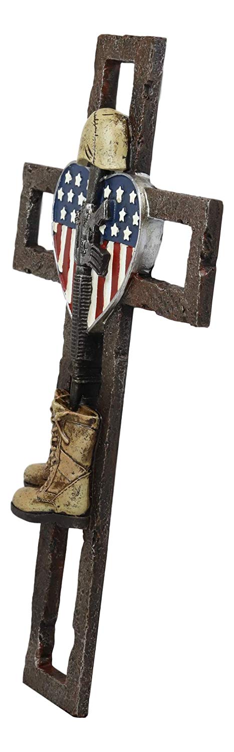Ebros Western USA Flag Military Patriotic Fallen Soldier Memorial Wall Cross