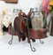 Country Western Cowboy Horse Saddle Silver Conchos Salt Pepper Shakers Holder