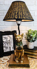 Ebros Bronze Painted Egyptian Goddess Of Home Bastet Cat Table Lamp Hieroglyphic Shade