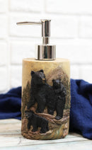 Western Rustic Pine Forest Mountain Black Bear With Cubs 5 Piece Bathroom Set