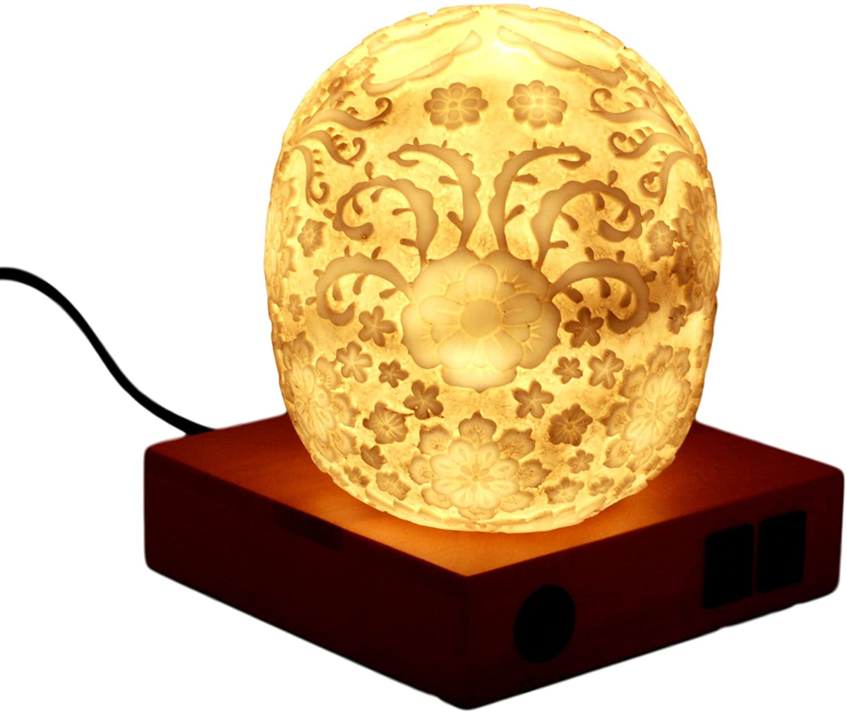 Ebros Day of The Dead Floral Skull Side Table LED Night Light Statue With Two USB Charging Dock On Wood Base