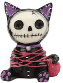 Ebros Small Furry Bones Voodoo Mao Cat in Yarn Bondage Skeleton Figurine 2.25" H