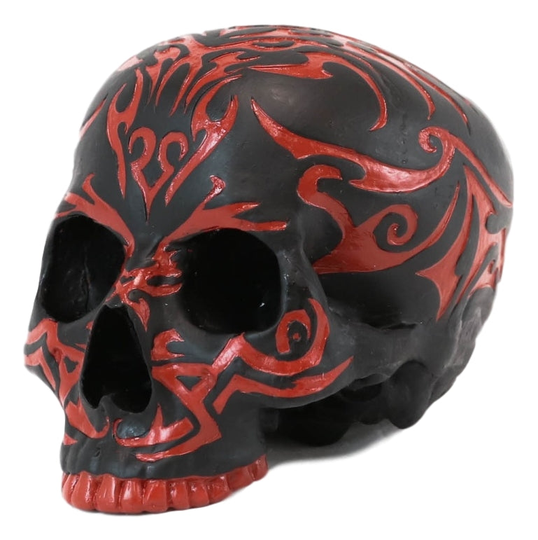 Ebros Black and Red Gothic Tribal Warrior Blood Maori Tattoo Skull Figurine 7"L