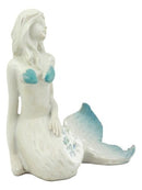 Sitting Baby Blue Mermaid Statue Decor with Mosaic Crushed Glass Tail 4.75"H