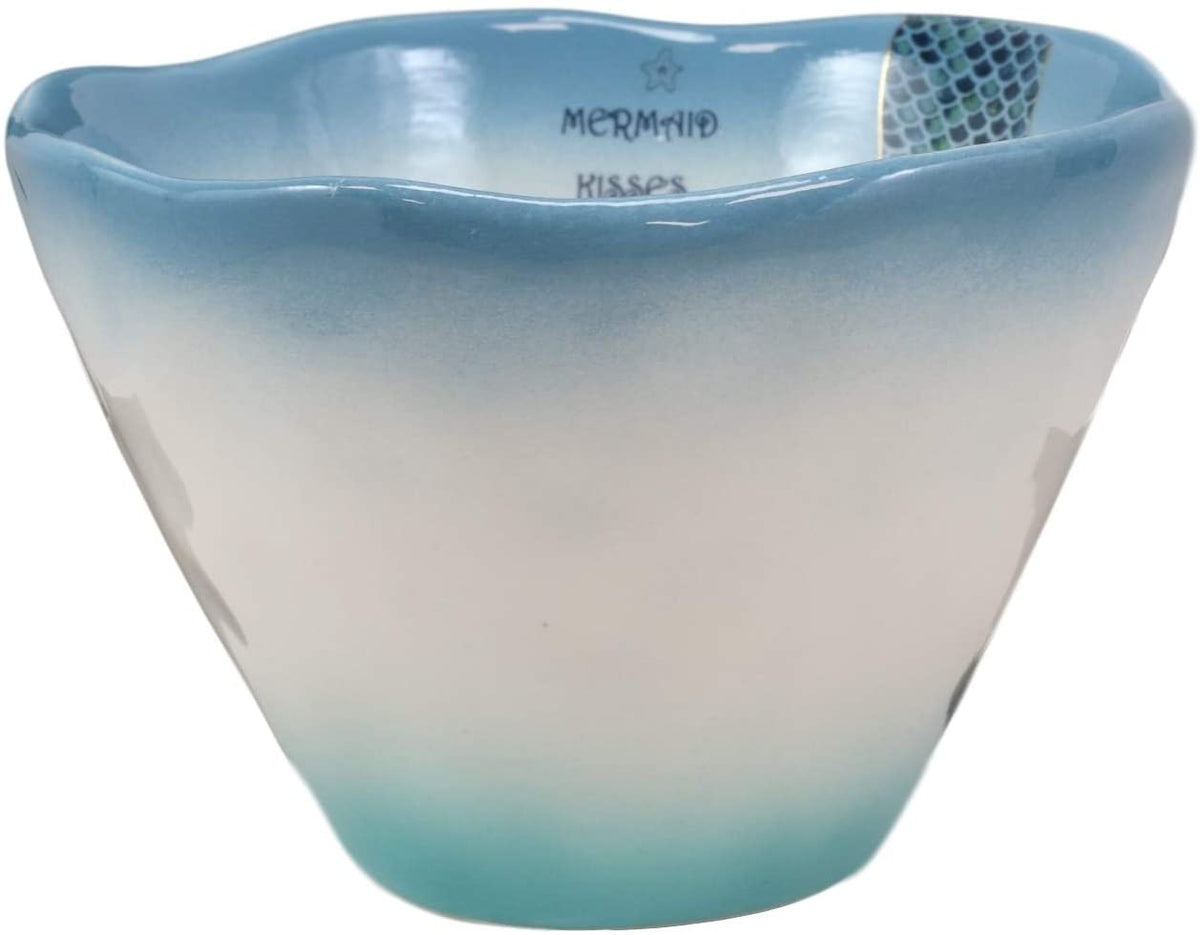 Ebros Nautical Blue Mermaid Kisses Starfish Wishes Small Soup Bowl 16oz Set of 2